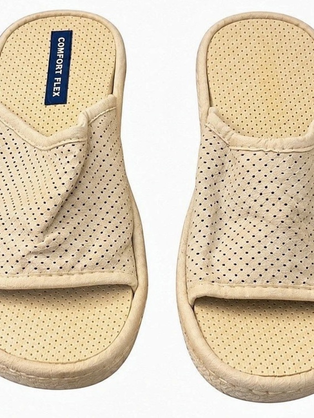 Comfort Flex Beige Perforated Open Toe Comfort Slide Sandals EU 37